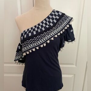 Anthropologie Pom Tassel One Shoulder Top Size L, NWT